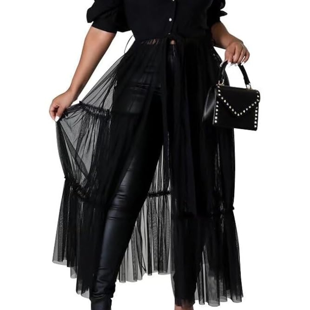 Elegant Black Tiered High-Low Maxi Skirt